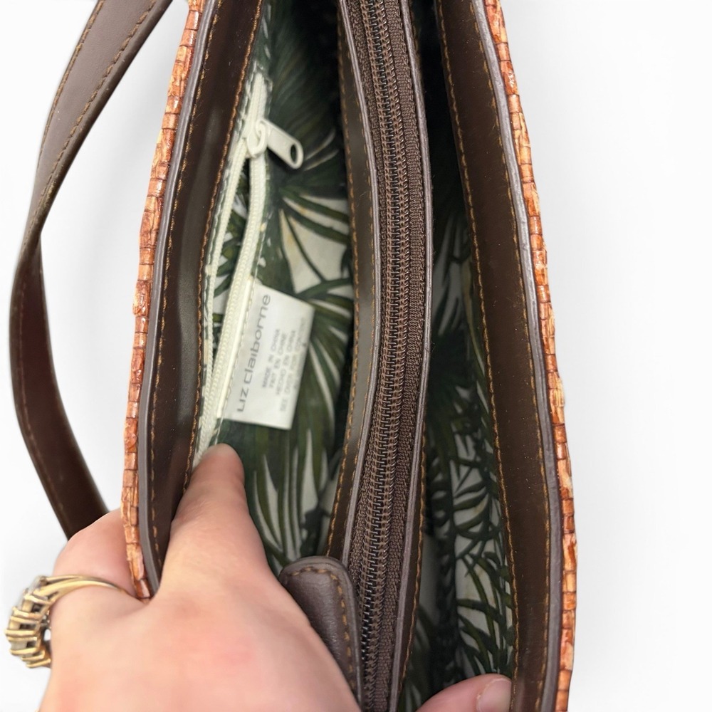 Liz Clairborn Brown Woven Shoulder Bag Baguette Purse Y2K Textured Tropical Demi - Picture 6 of 8